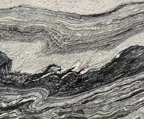 gray stone slab, with banded onyx-like striping, in a close surface view