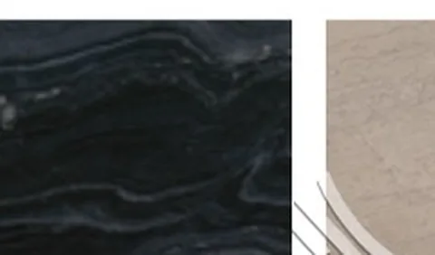 gray stone slab, with fine veining and a reflective finish, against a pale background