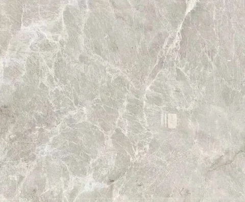 white stone slab, with a single full slab and fine veining, in a close surface view
