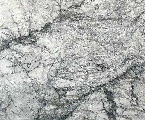 white stone slab, with fine veining, showing a single main form