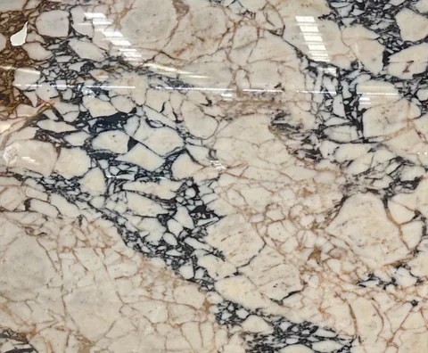 cream-beige stone slab, with a single full slab and angular breccia fragments, in a close surface view