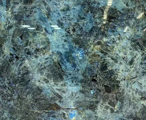 blue stone slab, with a single full slab and a crystalline texture, in a close surface view