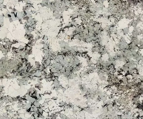 gray stone slab, with a single full slab and angular breccia fragments, in a close surface view