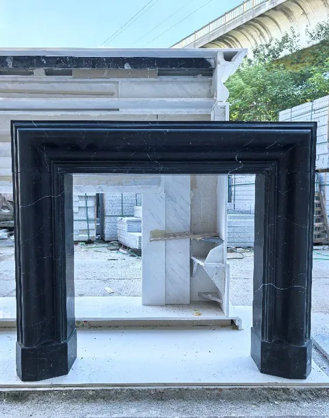 White Volakas marble fireplace surround, showing a single main form