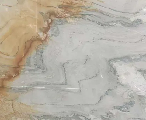 gray stone slab, with cloudy mottling and a reflective finish, in a close surface view