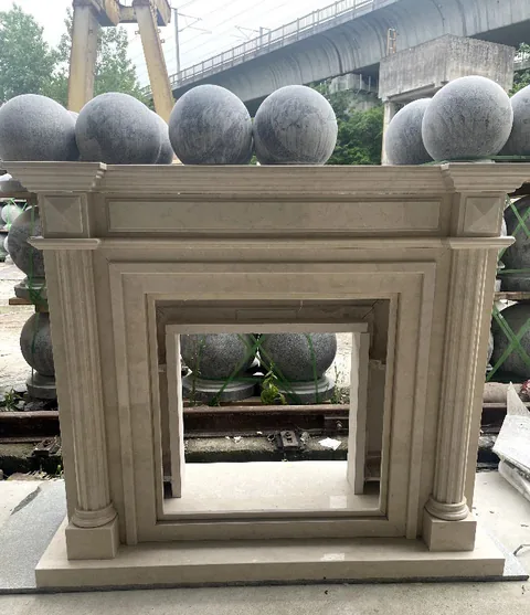 White Volakas marble fireplace surround, with subtle pattern contrast