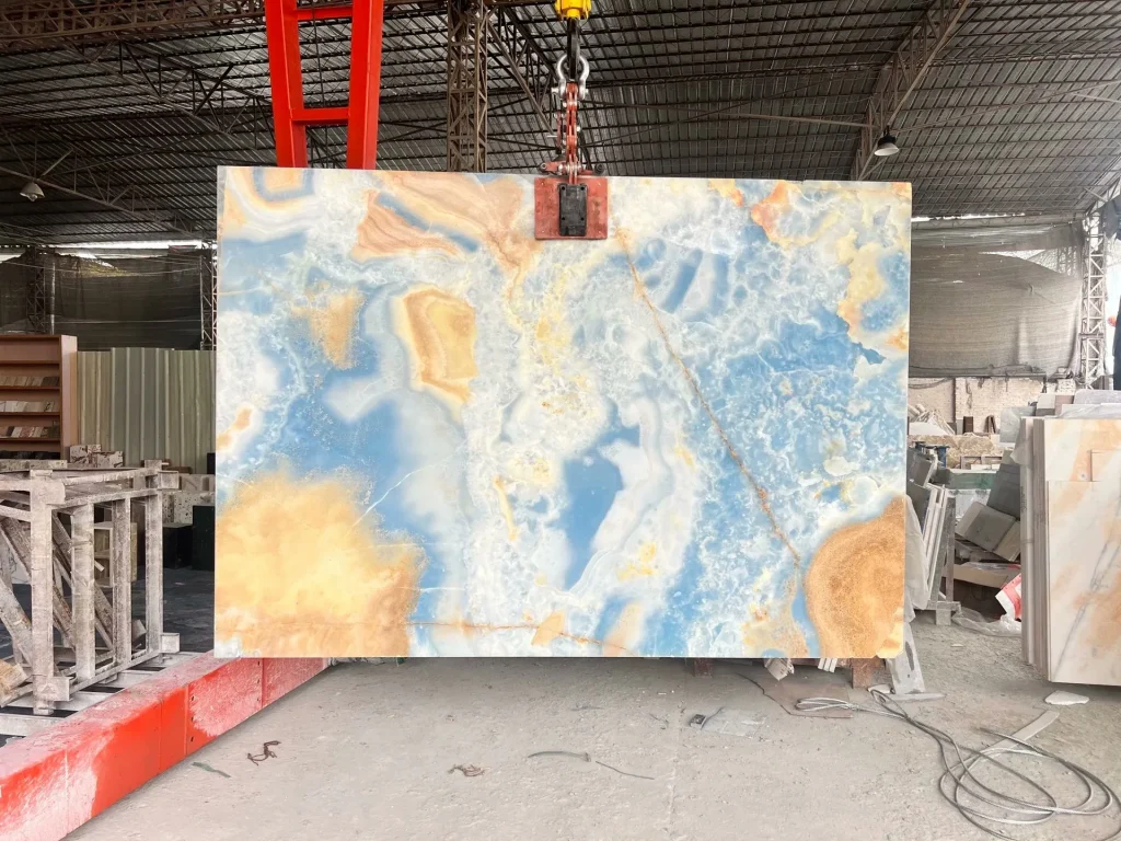 Blue agate jade slab with banded veining