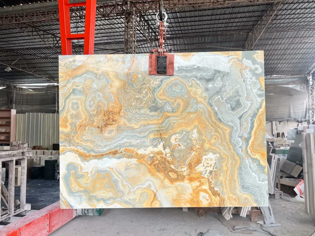 Blue agate jade slab with banded veining