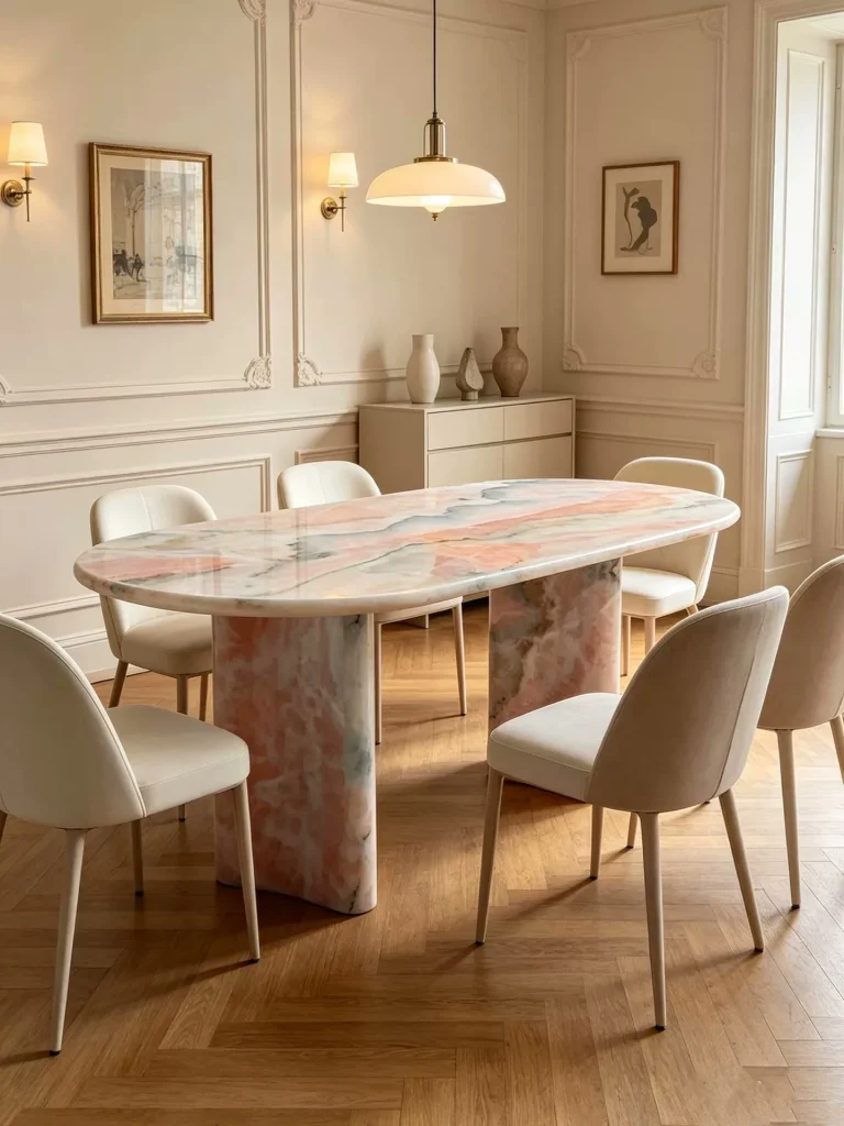 Pink agate tabletop slab with banded veining