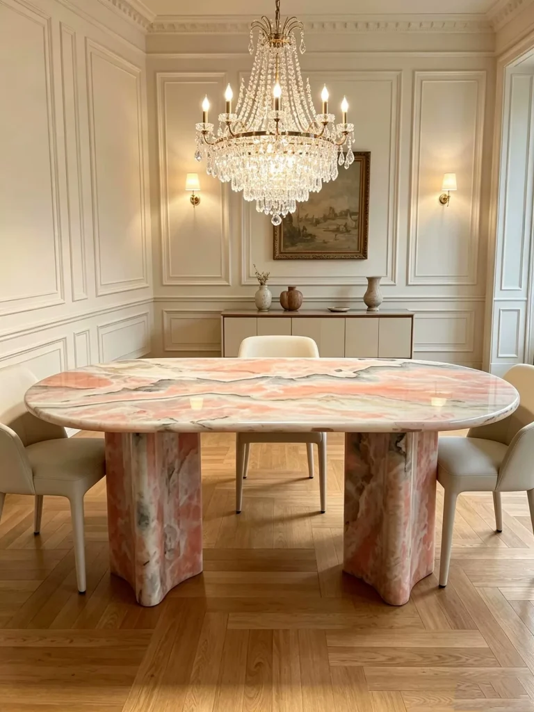 Pink agate tabletop slab with banded veining