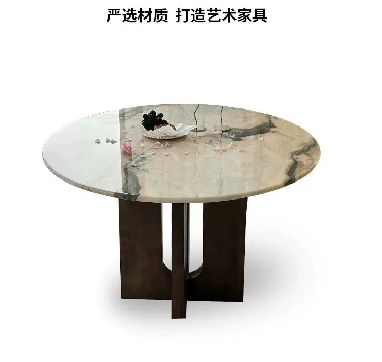 Smoke pink stone dining table with cloudy veining