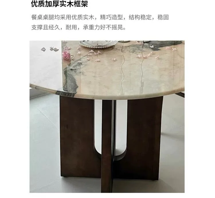 Smoke pink stone dining table with cloudy veining