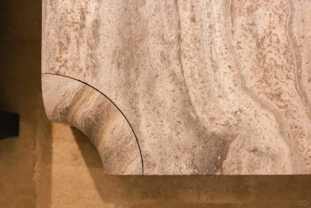 Cream beige travertine coffee table with linear veining