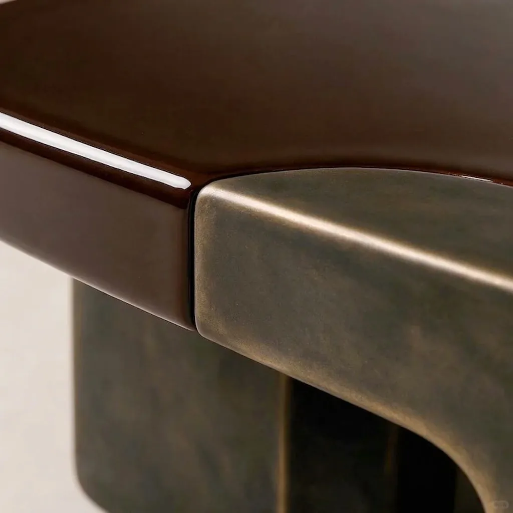 Cream beige travertine side table with linear veining