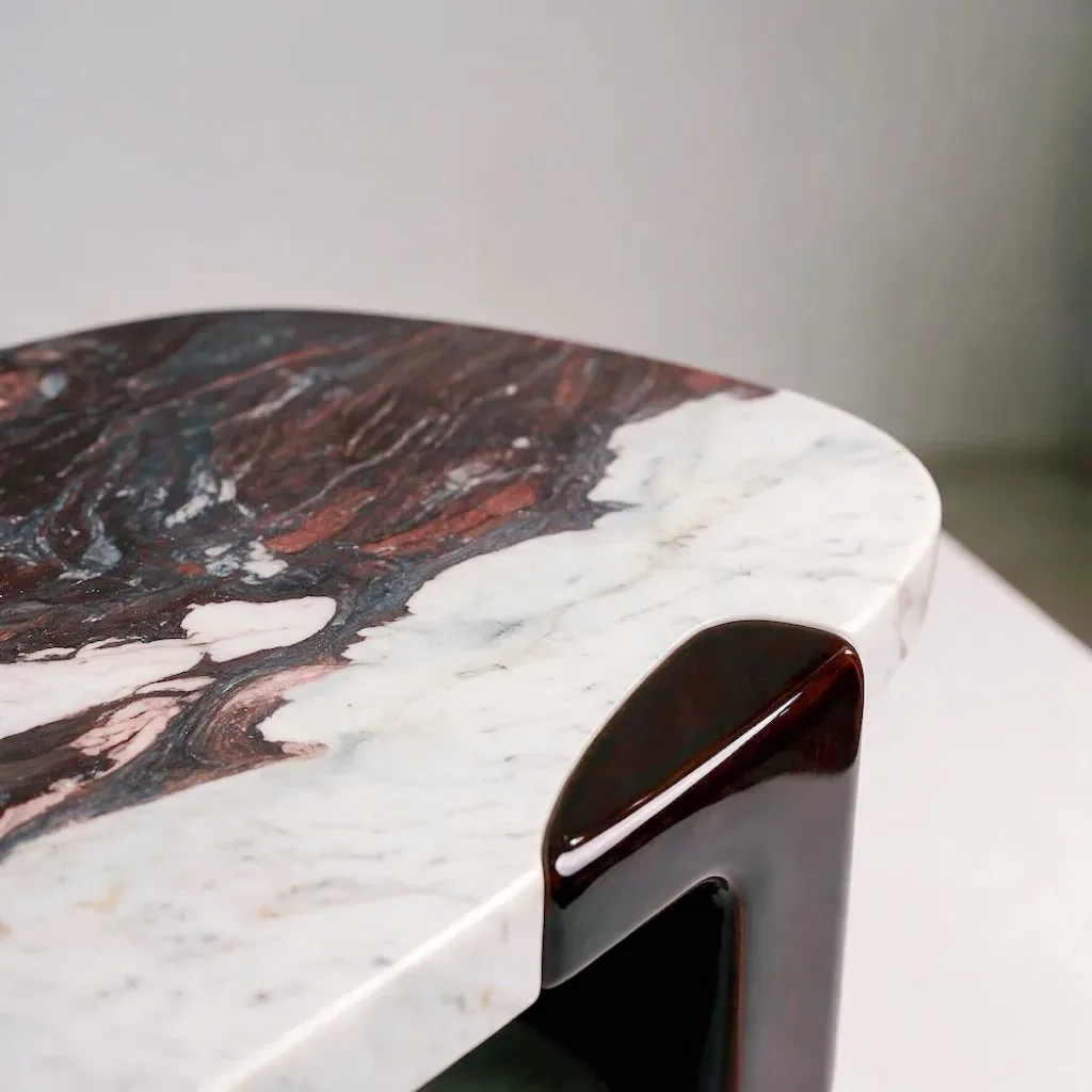 Cream beige travertine side table with linear veining