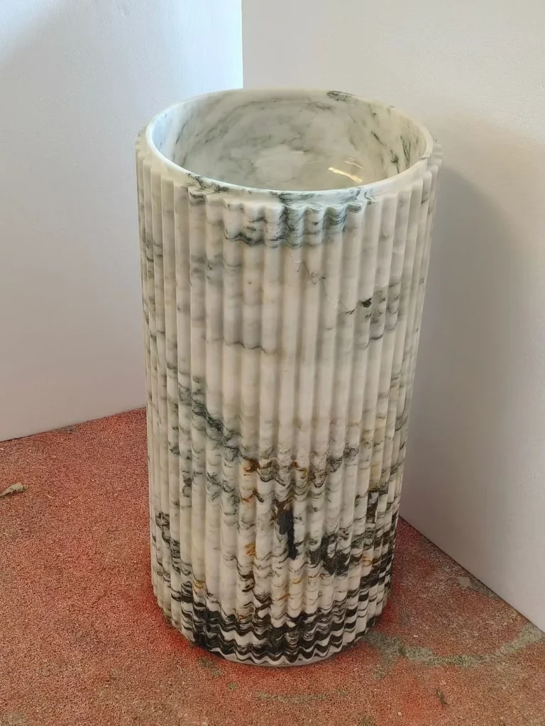 White natural stone decor with bold veining