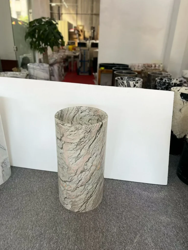 White natural stone decor with bold veining