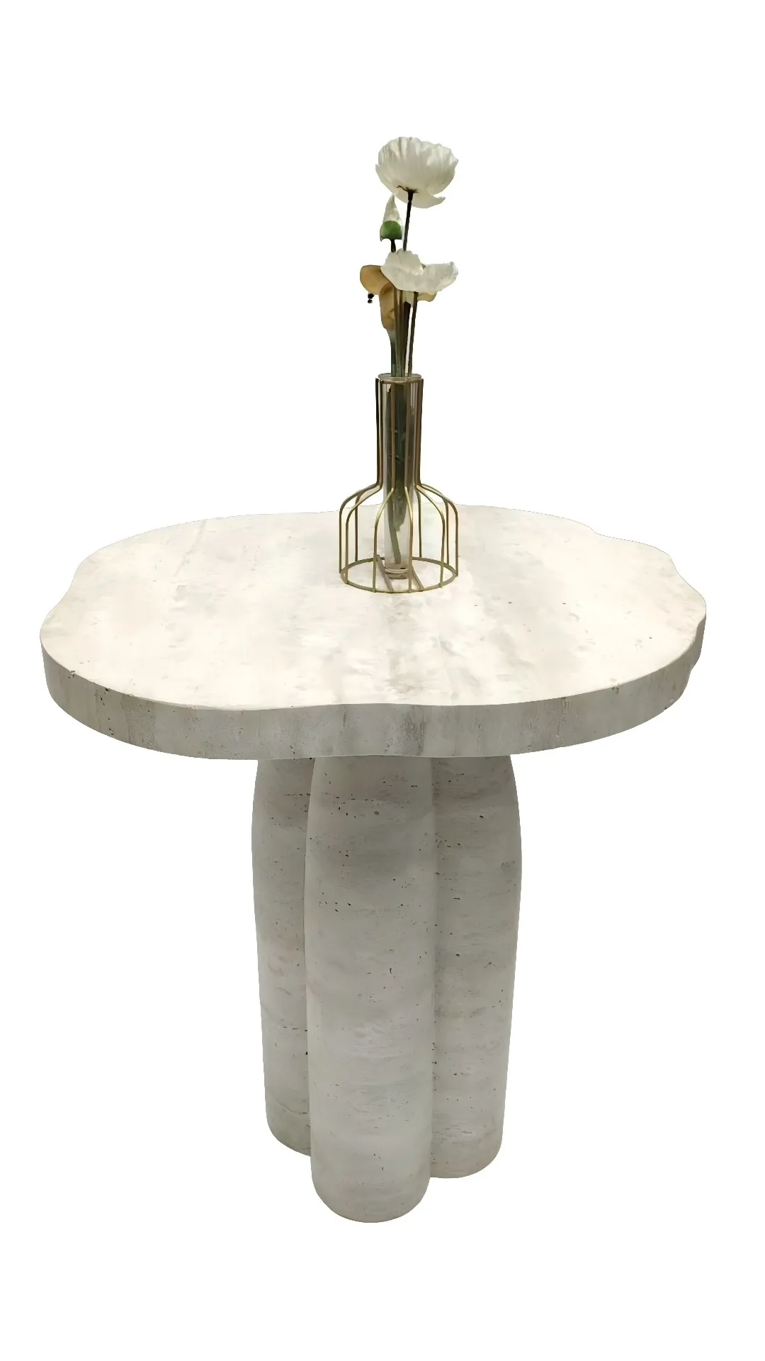 Yellow travertine side table with linear veining