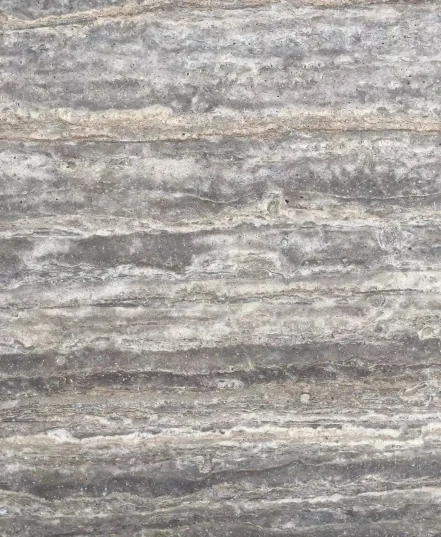 gray stone slab, with a single full slab and banded onyx-like striping, in a close surface view